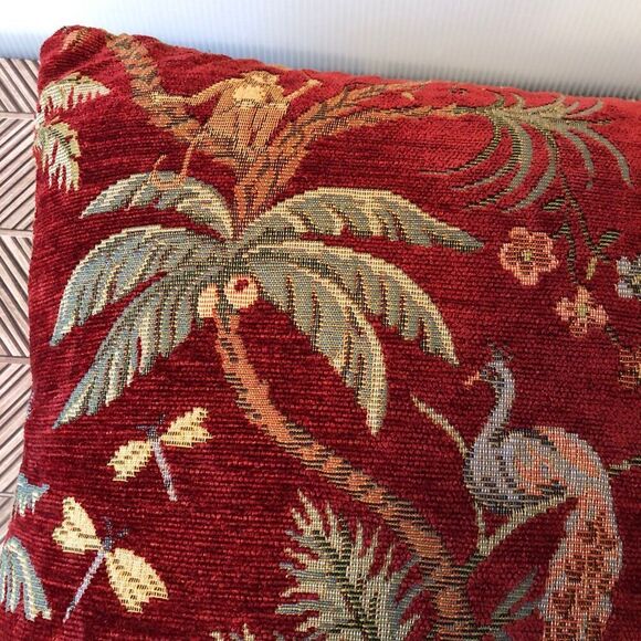 Medieval Animal Tapestry Pillows Vintage Tapestry Throw Pillow with Wood Beads Exotic Animal Scene Maximalist HTF